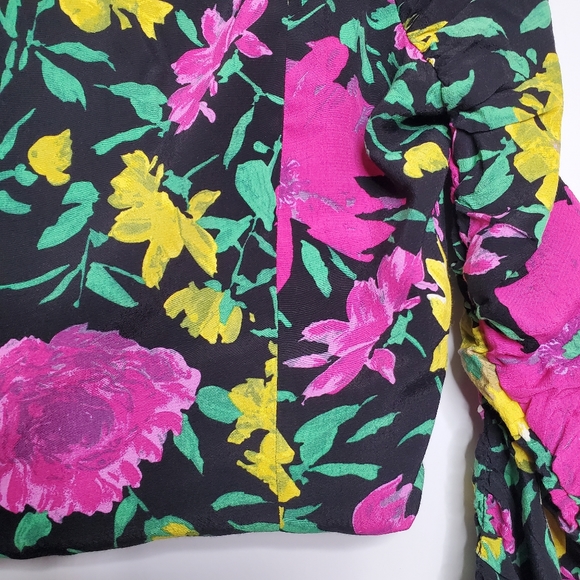 NWT ZARA Black Floral Printed Crop Top Long Sleeves Blouse Size Medium Ruched M - Picture 11 of 13